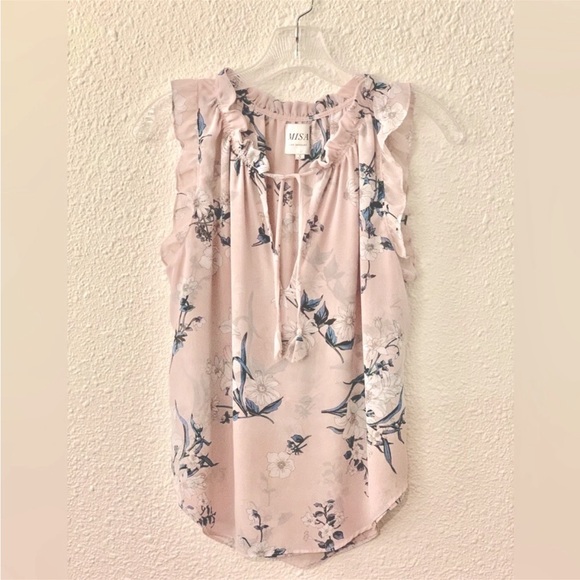 MISA Los Angeles Veneda Pink Floral Sleeveless Ruffle Top - Picture 6 of 9